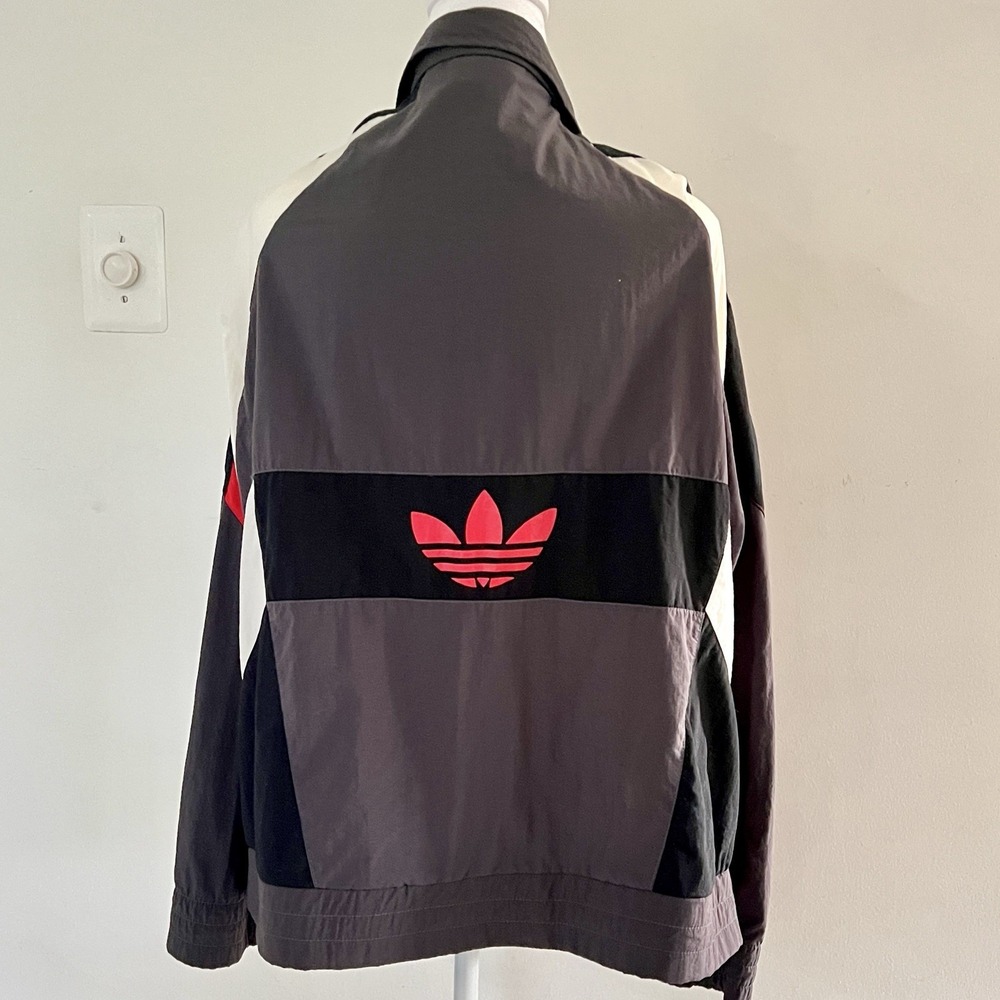 VTG Adidas Jacket Mens‎ XL White Red Grey Trefoil Track Windbreaker 80s Nylon - Picture 7 of 10